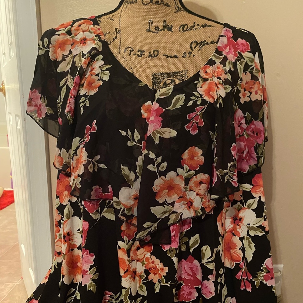 Perseption Black and Pink Floral Blouse